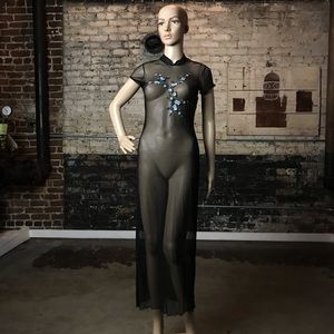 Sheer Black Dress w/ Flower Detail